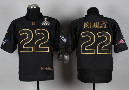 Nike New England Patriots #22 Stevan Ridley 2015 Super Bowl XLIX 2014 All Black/Gold Elite Jersey