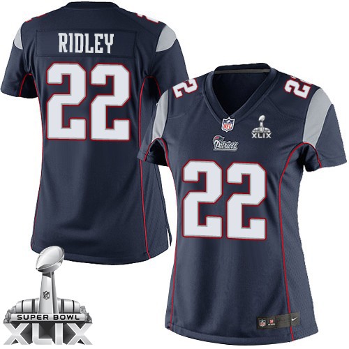 Nike New England Patriots #22 Stevan Ridley 2015 Super Bowl XLIX Blue Game Womens Jersey