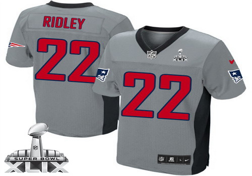 Nike New England Patriots #22 Stevan Ridley 2015 Super Bowl XLIX Gray Shadow Elite Jersey