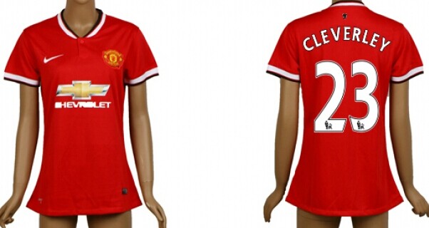 2014/15 Manchester United #23 Cleverley Home Soccer AAA+ T-Shirt_Womens