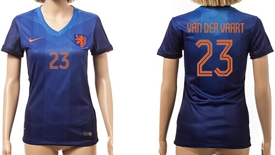 2014 World Cup Holland #23 Van Der Vaart Away Soccer AAA+ T-Shirt_Womens