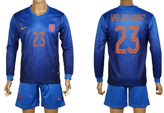 2014 World Cup Holland #23 Van Der Vaart Away Soccer Long Sleeve Shirt Kit