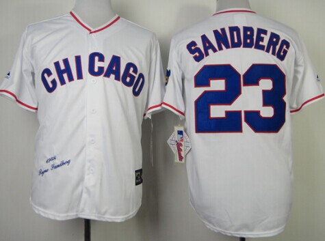 Chicago Cubs #23 Ryne Sandberg 1988 White Throwback Jersey