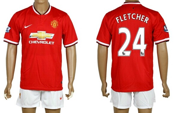 2014/15 Manchester United #24 Fletcher Home Soccer Shirt Kit