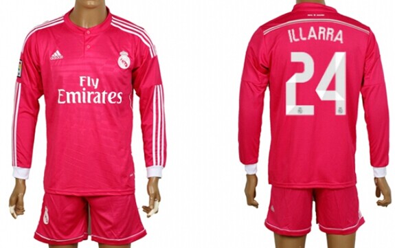 2014/15 Real Madrid #24 Illarra Away Pink Soccer Long Sleeve Shirt Kit