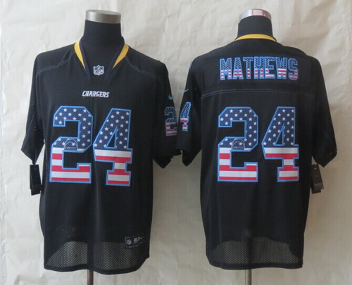 Nike San Diego Chargers #24 Ryan Mathews 2014 USA Flag Fashion Black Elite Jersey