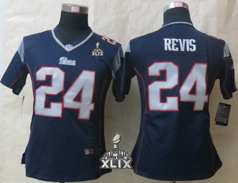 Nike New England Patriots #24 Darrelle Revis 2015 Super Bowl XLIX Blue Game Womens Jersey