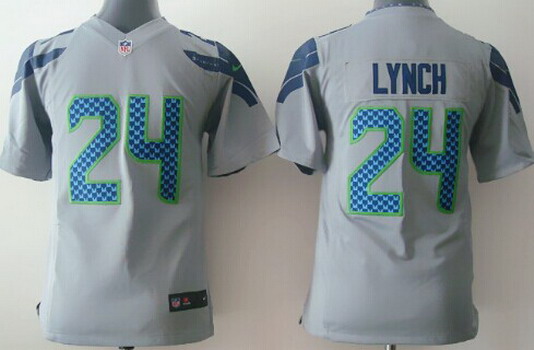 Nike Seattle Seahawks #24 Marshawn Lynch Gray Game Kids Jersey