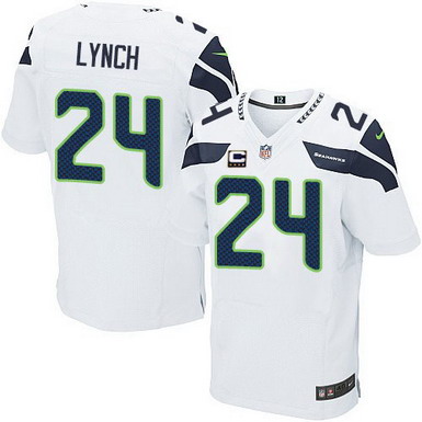 Nike Seattle Seahawks #24 Marshawn Lynch White C Patch Elite Jersey