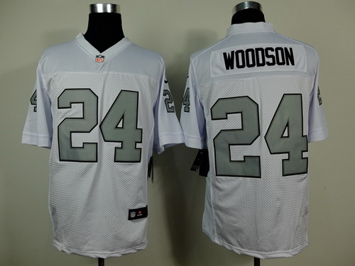 Nike Oakland Raiders #24 Charles Woodson White With Silvery Elite Jersey