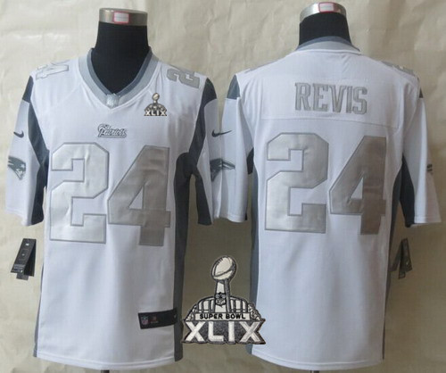 Nike New England Patriots #24 Darrelle Revis 2015 Super Bowl XLIX Platinum White Limited Jersey