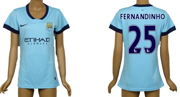 2014/15 Manchester City #25 Fernandinho Home Soccer AAA+ T-Shirt_Womens