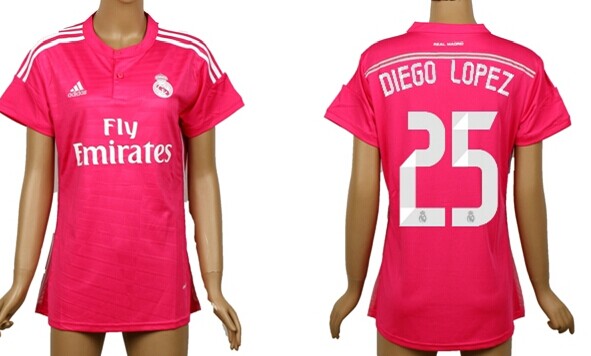 2014/15 Real Madrid #25 Diego Lopez Away Pink Soccer AAA+ T-Shirt_Womens