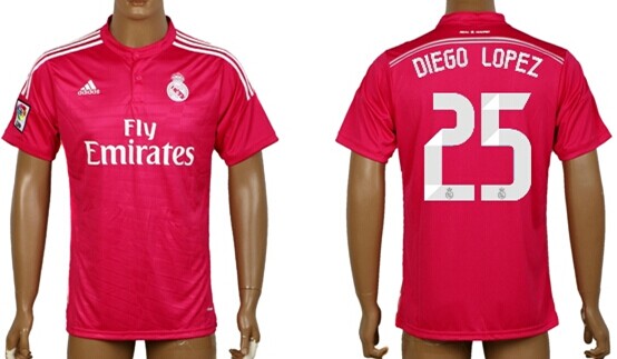2014/15 Real Madrid #25 Diego Lopez Away Pink Soccer AAA+ T-Shirt