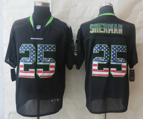 Nike Seattle Seahawks #25 Richard Sherman 2014 USA Flag Fashion Black Elite Jersey