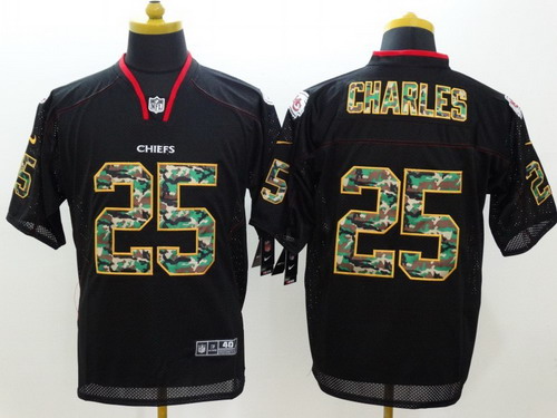 Nike Kansas City Chiefs #25 Jamaal Charles Black With Camo Elite Jersey