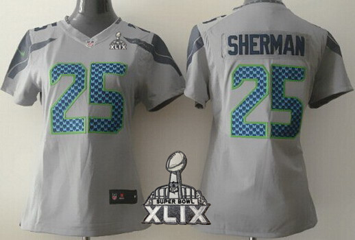 Nike Seattle Seahawks #25 Richard Sherman 2015 Super Bowl XLIX Gray Game Womens Jersey