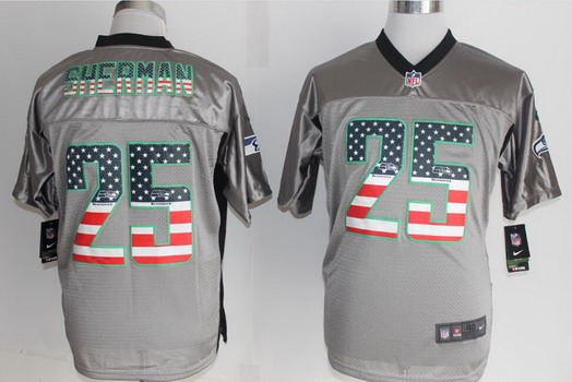Nike Seattle Seahawks #25 Richard Sherman 2014 USA Flag Fashion Gray Elite Jersey