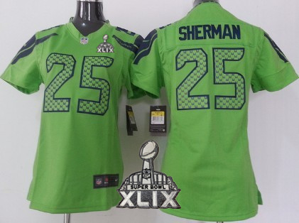 Nike Seattle Seahawks #25 Richard Sherman 2015 Super Bowl XLIX Green Game Womens Jersey