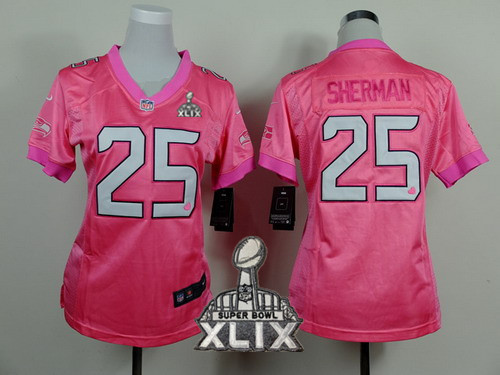 Nike Seattle Seahawks #25 Richard Sherman 2015 Super Bowl XLIX Pink Love Womens Jersey