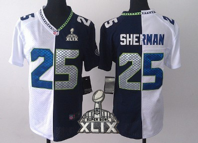 Nike Seattle Seahawks #25 Richard Sherman 2015 Super Bowl XLIX White/Navy Blue Two Tone Womens Jersey