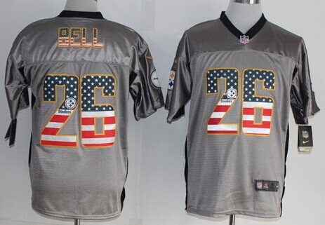 Nike Pittsburgh Steelers #26 LeVeon Bell 2014 USA Flag Fashion Gray Elite Jersey