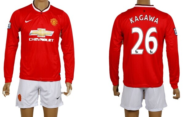 2014/15 Manchester United #26 Kagawa Home Soccer Long Sleeve Shirt Kit