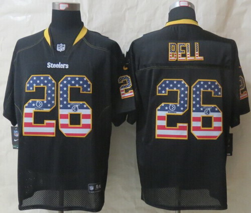 Nike Pittsburgh Steelers #26 LeVeon Bell 2014 USA Flag Fashion Black Elite Jersey