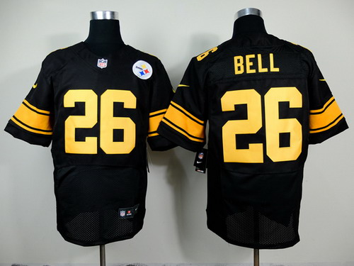 Nike Pittsburgh Steelers #26 LeVeon Bell Black With Yellow Elite Jersey
