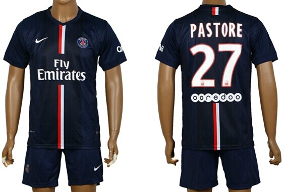 2014/15 Paris Saint-Germain #27 Pastore Home Soccer Shirt Kit