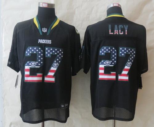 Nike Green Bay Packers #27 Eddie Lacy 2014 USA Flag Fashion Black Elite Jersey