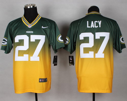 Nike Green Bay Packers #27 Eddie Lacy Green/Yellow Fadeaway Elite Jersey
