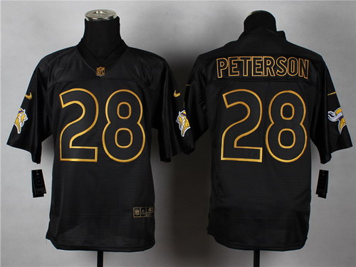 Nike Minnesota Vikings #28 Adrian Peterson 2014 All Black/Gold Elite Jersey