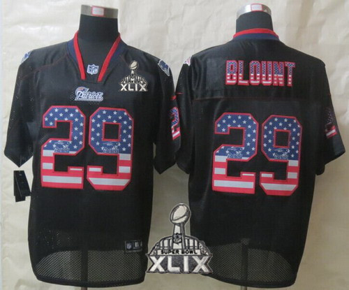 Nike New England Patriots #29 LeGarrette Blount 2015 Super Bowl XLIX 2014 USA Flag Fashion Black Elite Jersey