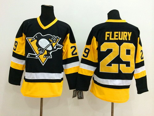 Pittsburgh Penguins #29 Marc-Andre Fleury Black Throwback CCM Jersey