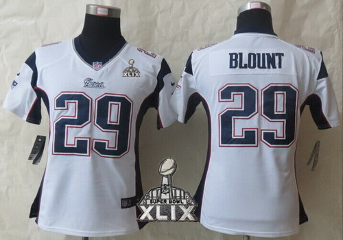 Nike New England Patriots #29 LeGarrette Blount 2015 Super Bowl XLIX White Game Womens Jersey