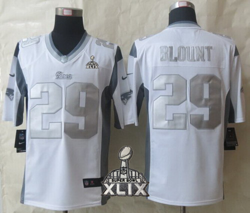Nike New England Patriots #29 LeGarrette Blount 2015 Super Bowl XLIX Platinum White Limited Jersey