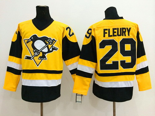 Pittsburgh Penguins #29 Marc-Andre Fleury Yellow Throwback CCM Jersey