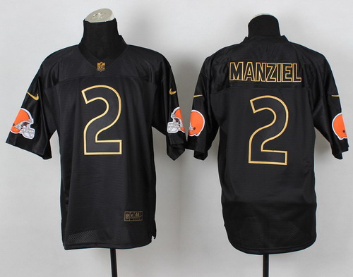 Nike Cleveland Browns #2 Johnny Manziel 2014 All Black/Gold Elite Jersey