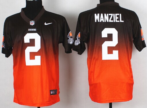 Nike Cleveland Browns #2 Johnny Manziel Brown/Orange Fadeaway Elite Jersey