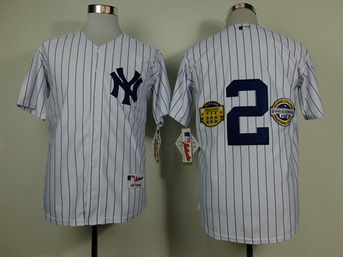 New York Yankees #2 Derek Jeter White Two Patches Jersey
