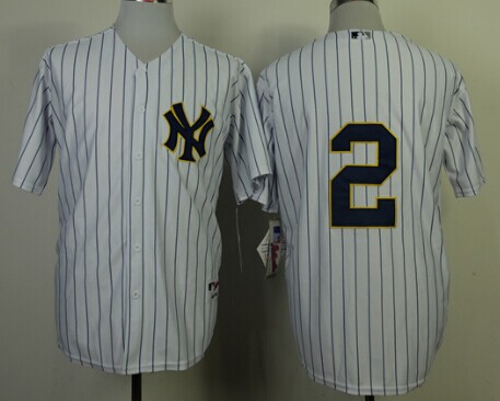 New York Yankees #2 Derek Jeter White With Navy Blue Jersey