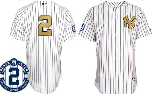 New York Yankees #2 Derek Jeter White With Gold Retirement Patch Jersey