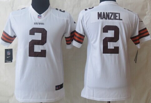 Nike Cleveland Browns #2 Johnny Manziel White Limited Kids Jersey