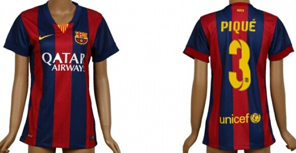 2014/15 FC Bacelona #3 Pique Home Soccer AAA+ T-Shirt_Womens