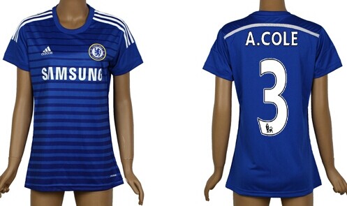 2014/15 Chelsea FC #3 A.Cole Home Soccer AAA+ T-Shirt_Womens
