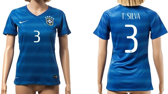 2014 World Cup Brazil #3 T.Silva Away Soccer AAA+ T-Shirt_Womens