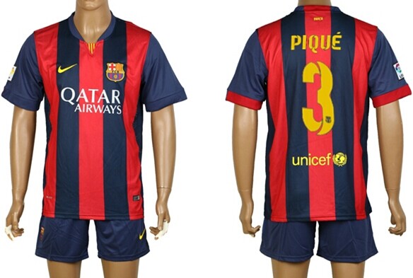 2014/15 FC Bacelona #3 Pique Home Soccer Shirt Kit