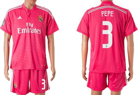 2014/15 Real Madrid #3 Pepe Away Pink Soccer Shirt Kit