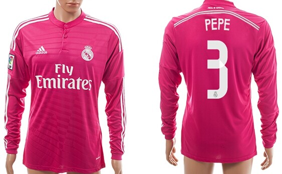2014/15 Real Madrid #3 Pepe Away Pink Soccer Long Sleeve AAA+ T-Shirt